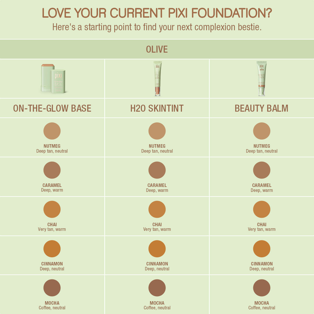 On the Glow Base Olive shade family