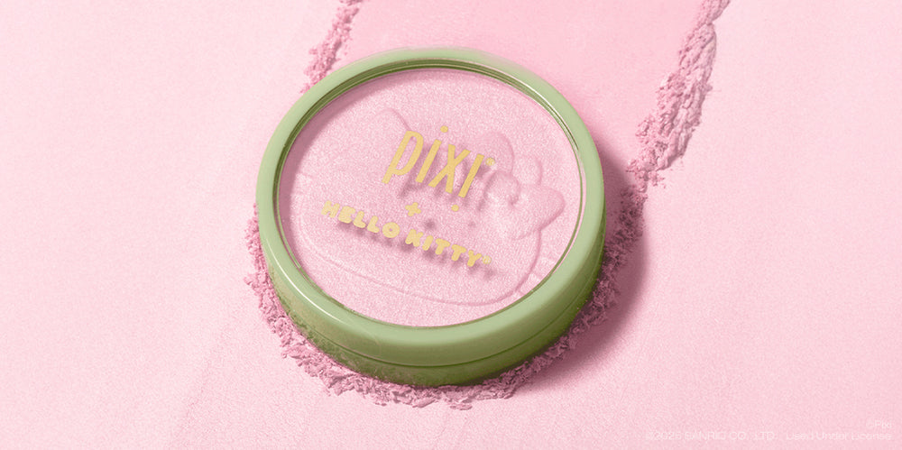 Pixi + Hello Kitty Hello Glow-y Powder shown on pink background in Sweet Glow shade