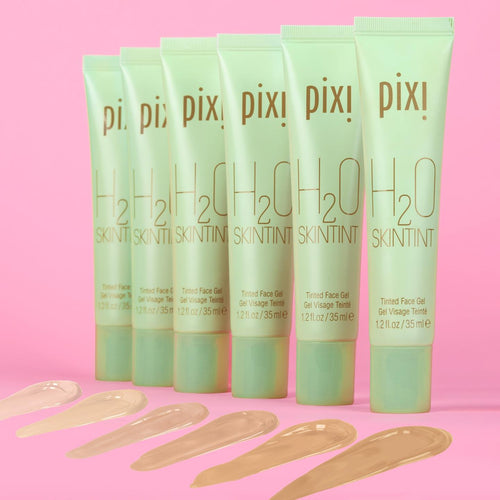 Pixi H2O Skintint tubes on a pink background view of light shades view 1