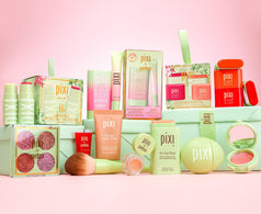 Cyber Monday: Image showing collection of Pixi makeup products on a pink background