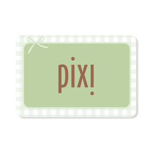 Pixi Gift Card with ribbon and green and white border design